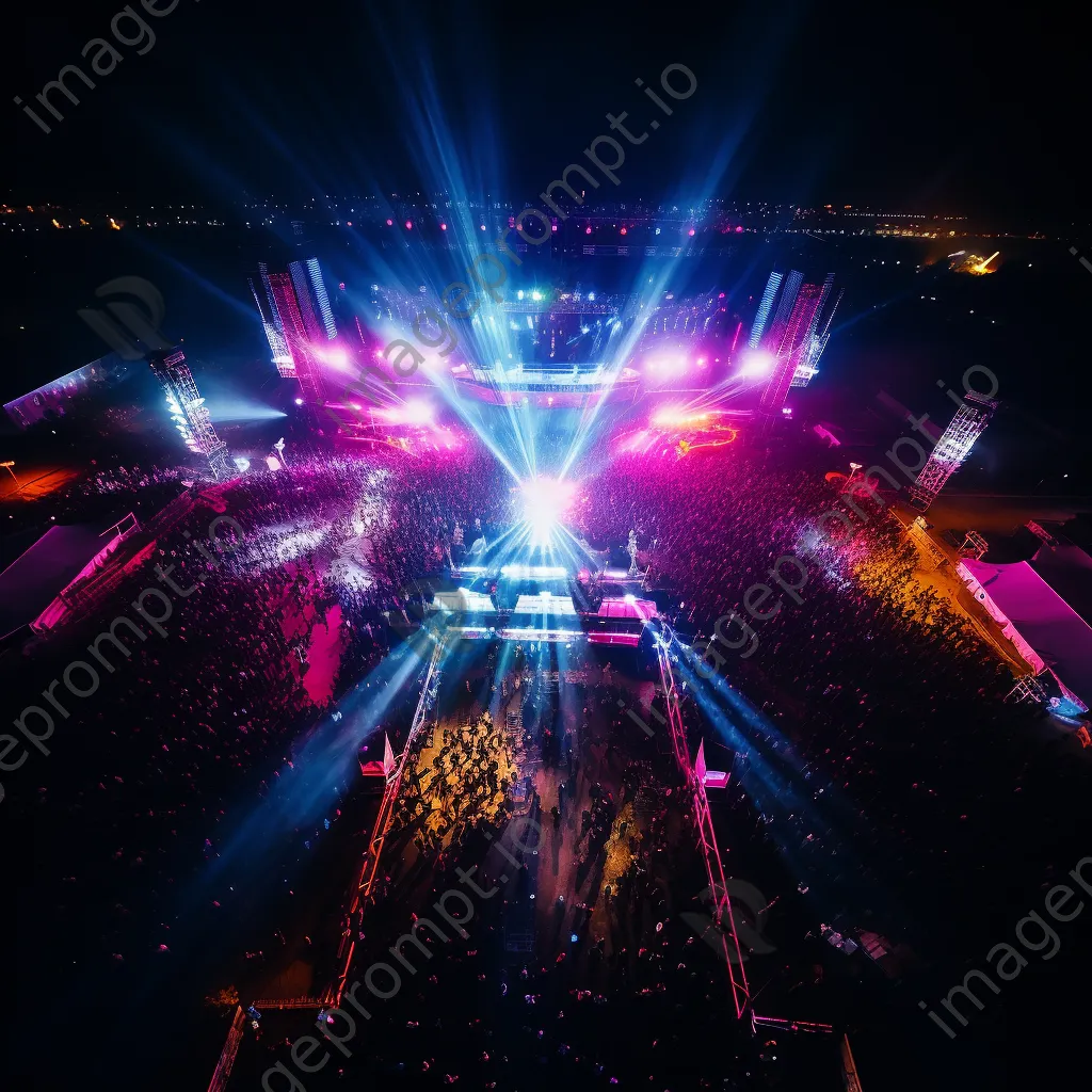 Aerial view of a massive open-air concert with colorful lights. - Image 3