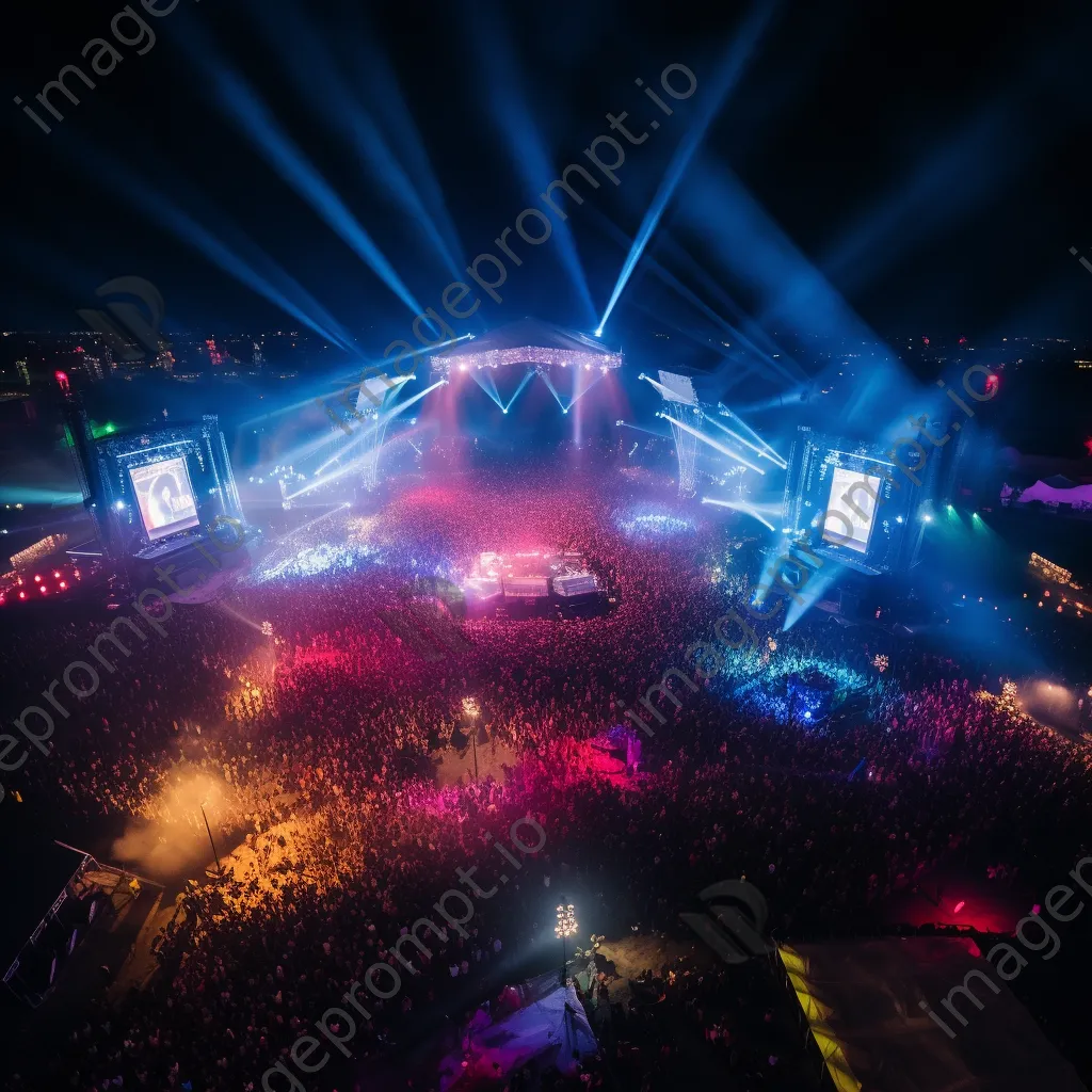 Aerial view of a massive open-air concert with colorful lights. - Image 4