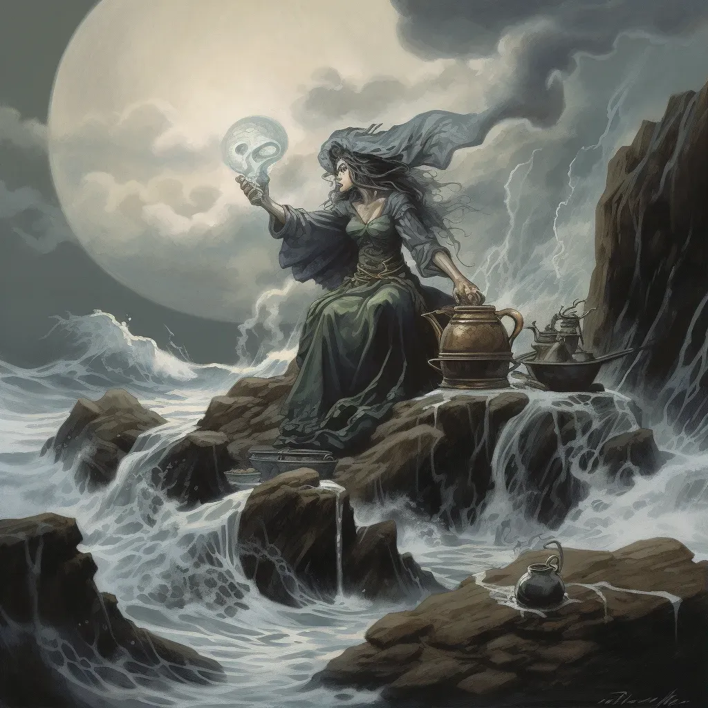 Sea witch brewing storm on rocky shoreline - Image 1