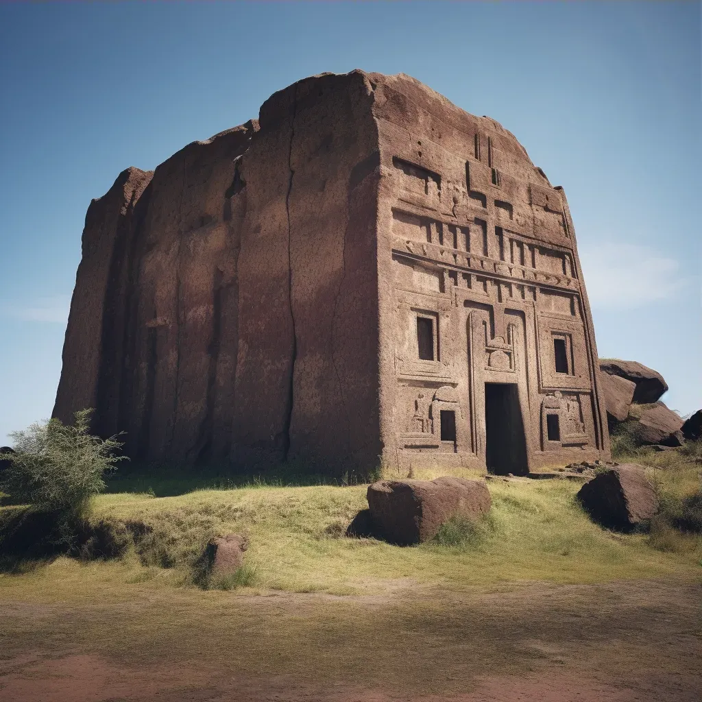 Image of an Ethiopian rock-hewn church against a clear blue sky - Image 3