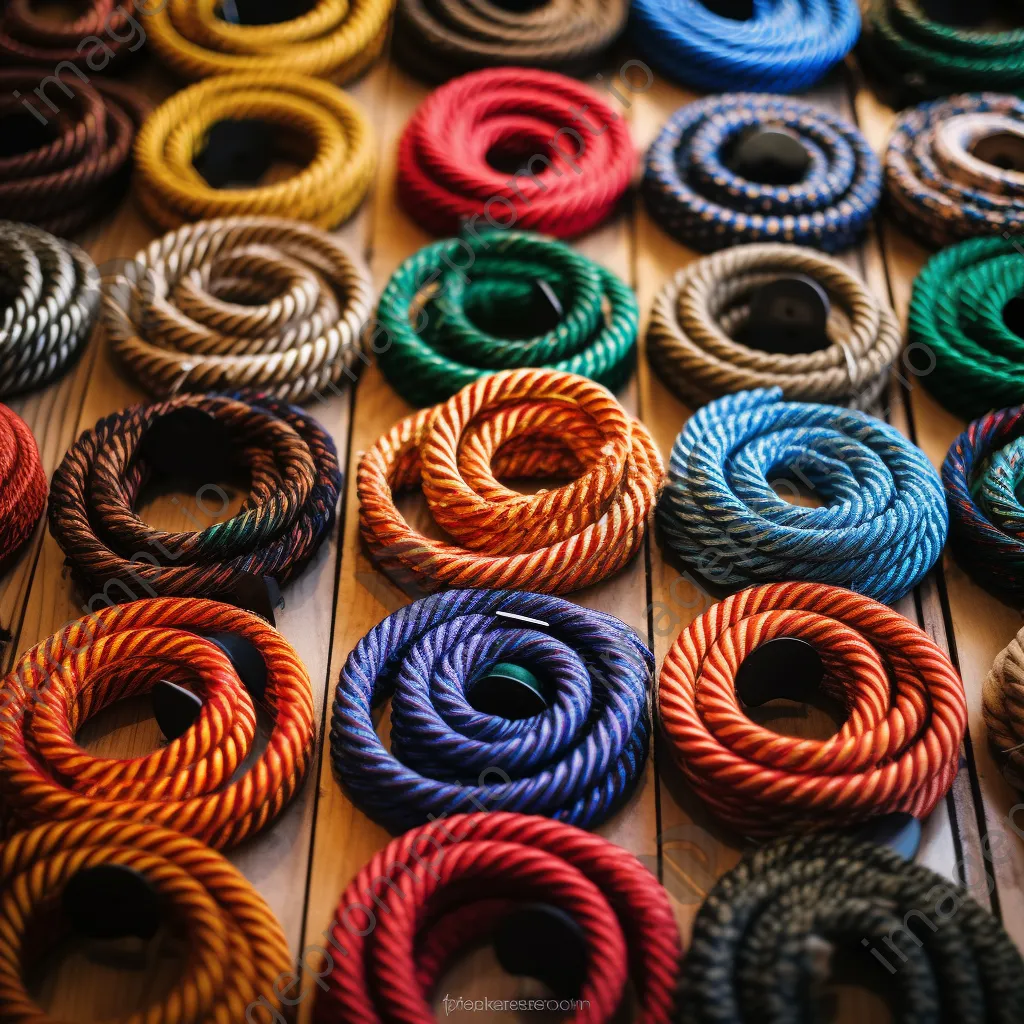 Overhead view of colorful hand-made rope coils - Image 2