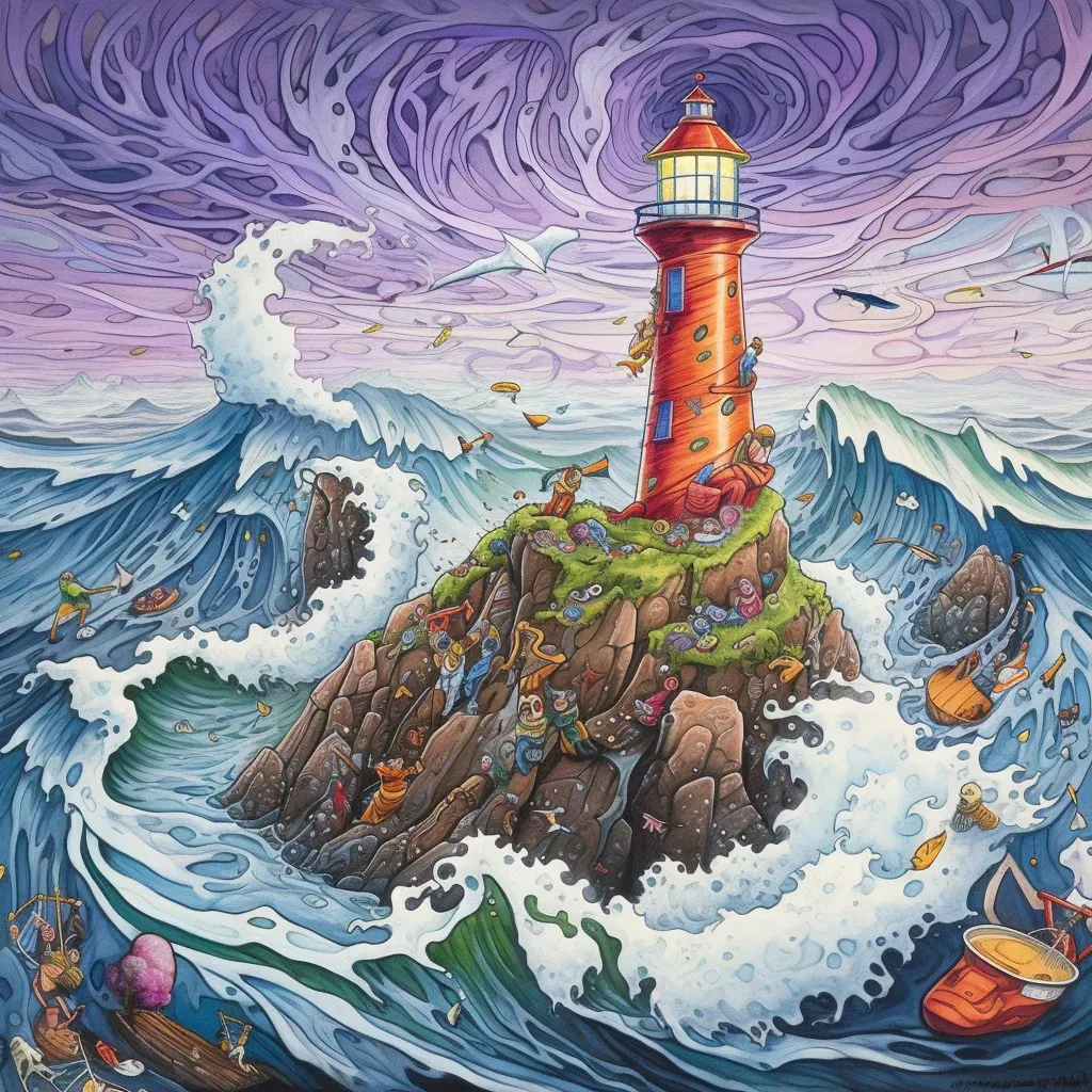 Lighthouse on rocky coast with crashing waves - Image 1