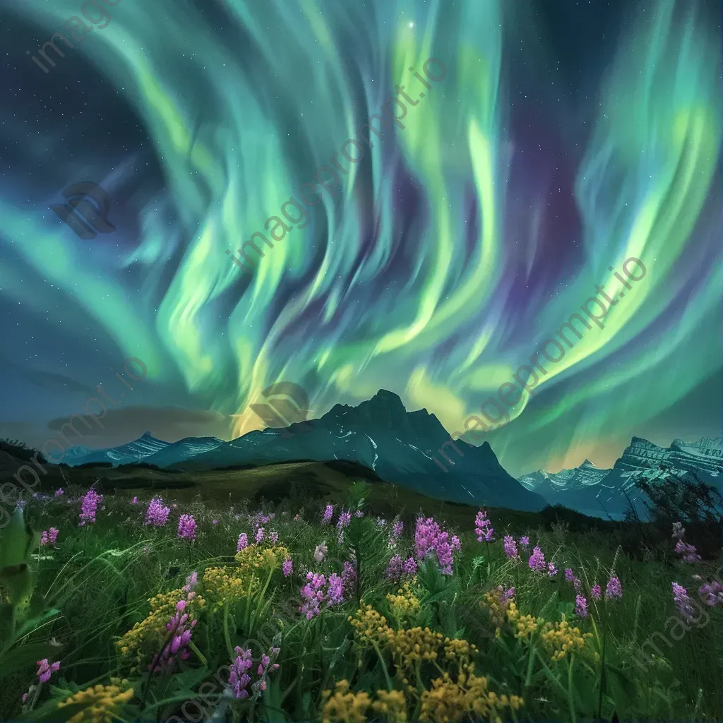 Aurora borealis alpine meadow - Image 1