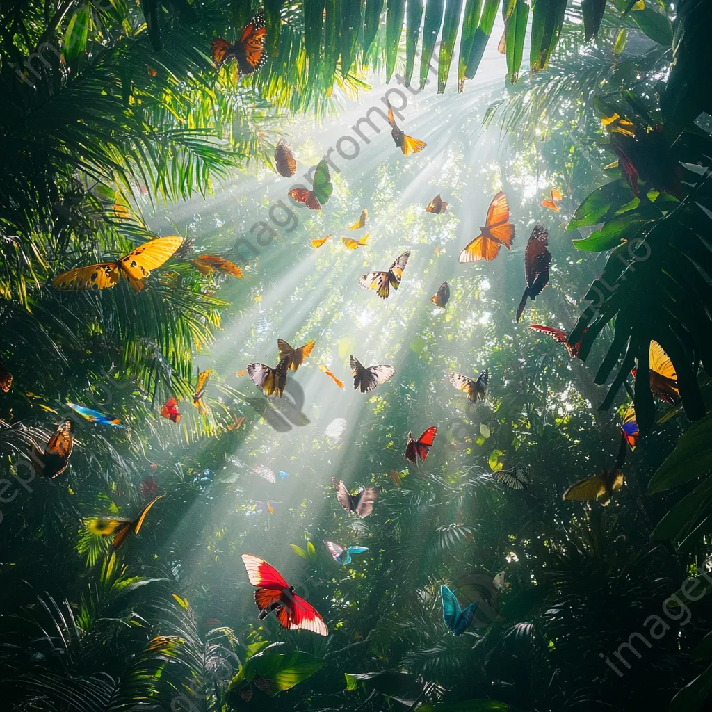 Tropical rainforest canopy with birds and butterflies - Image 1