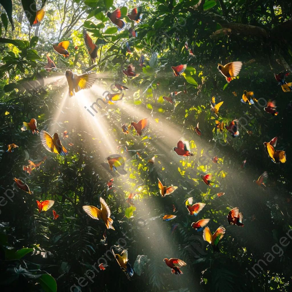 Tropical rainforest canopy with birds and butterflies - Image 3