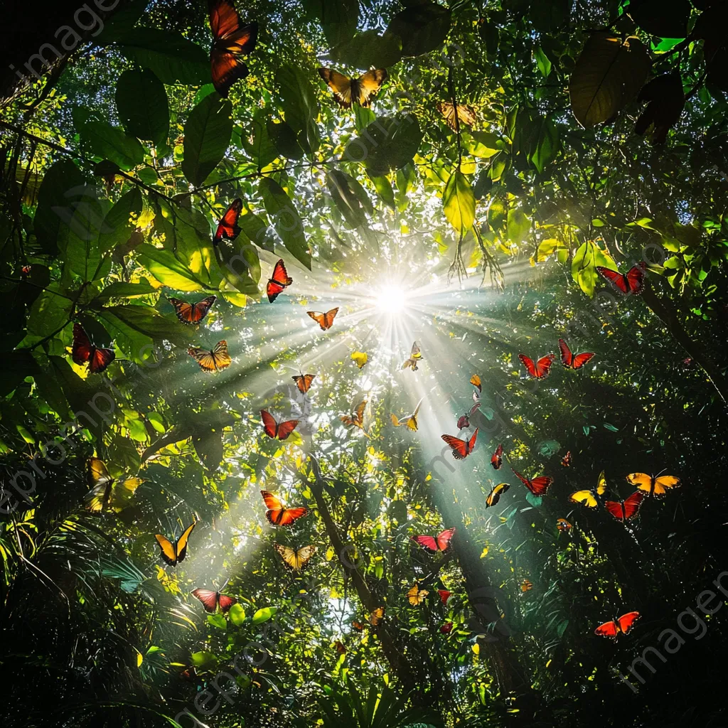 Tropical rainforest canopy with birds and butterflies - Image 4