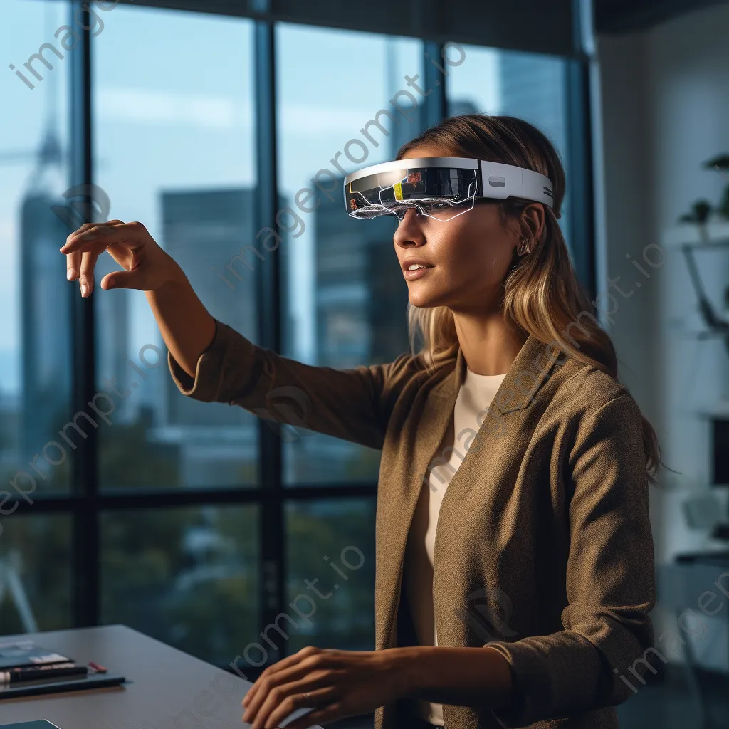 Female startup founder wearing augmented reality glasses in an office. - Image 2