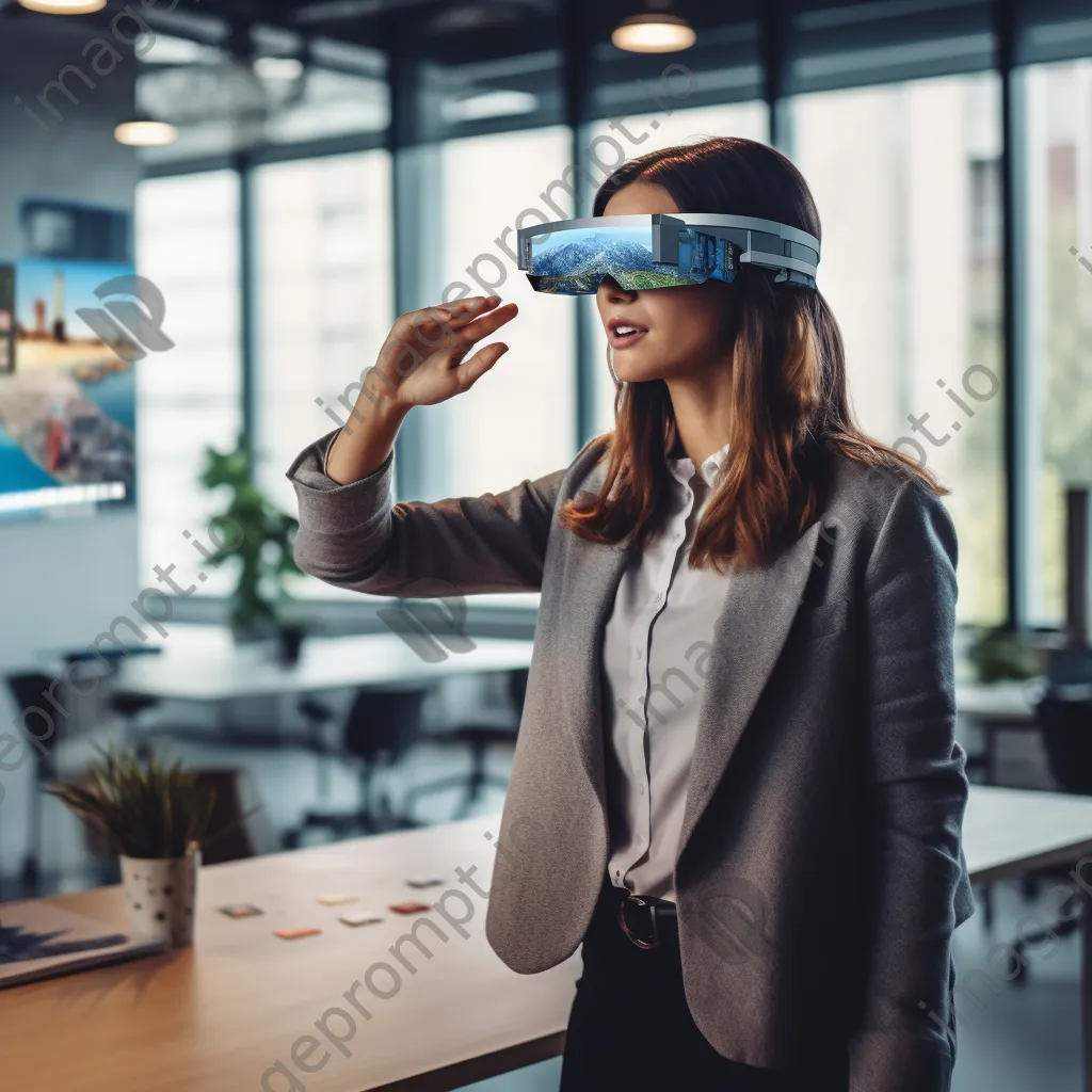 Female startup founder wearing augmented reality glasses in an office. - Image 3