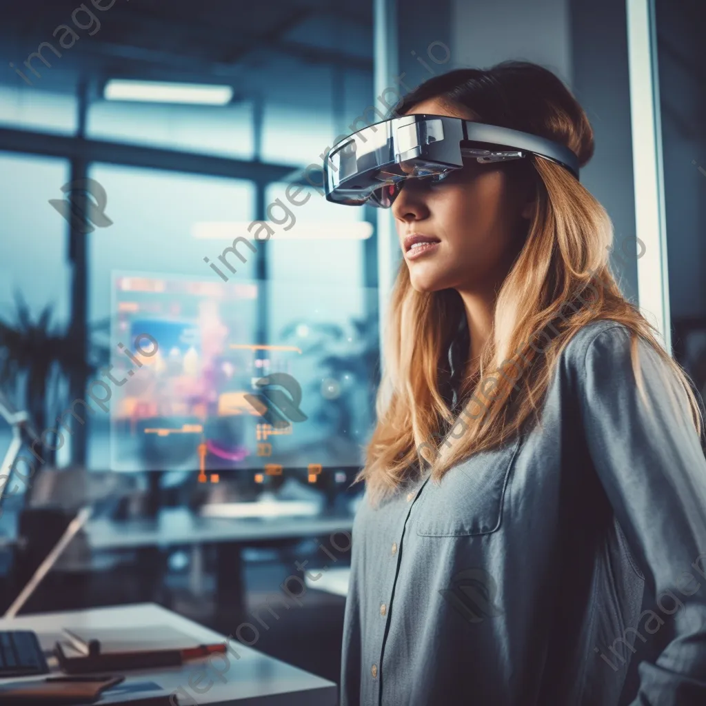 Female startup founder wearing augmented reality glasses in an office. - Image 4