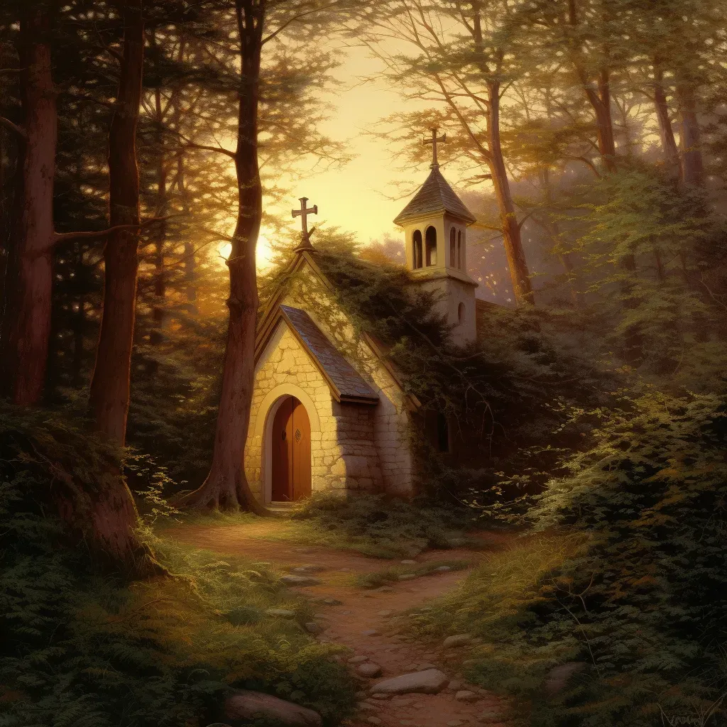 Small chapel in serene forest glade at sunset - Image 4