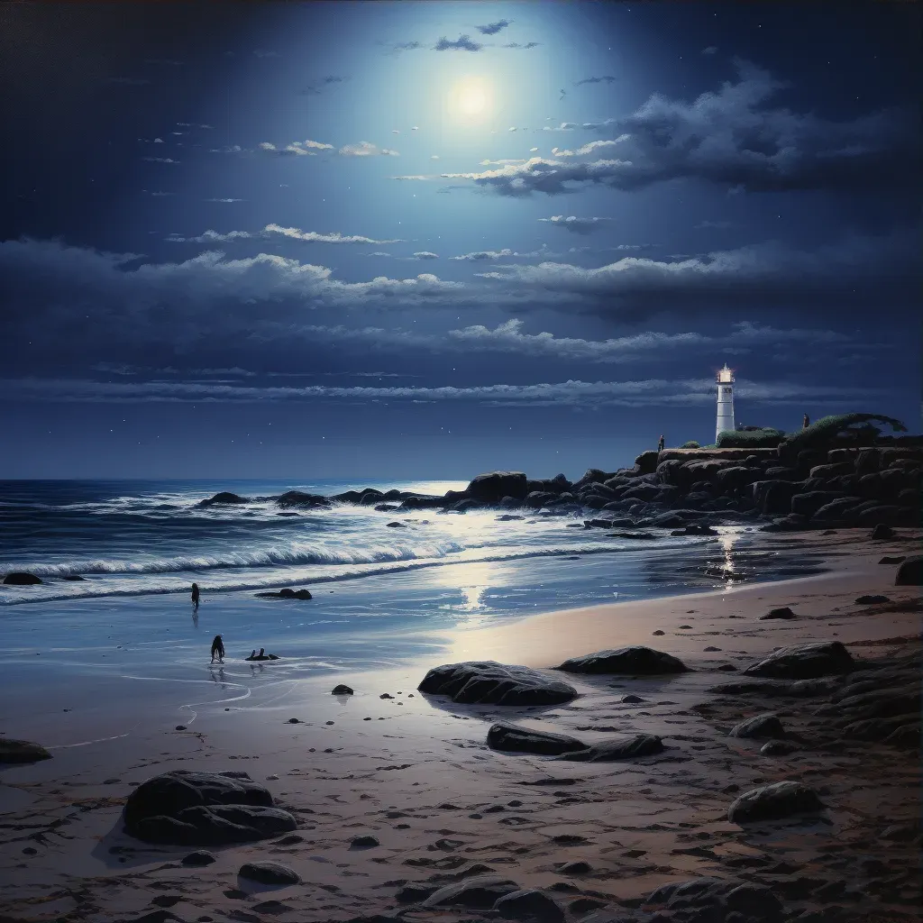 Illustration of tranquil beach scene under full moon - Image 3