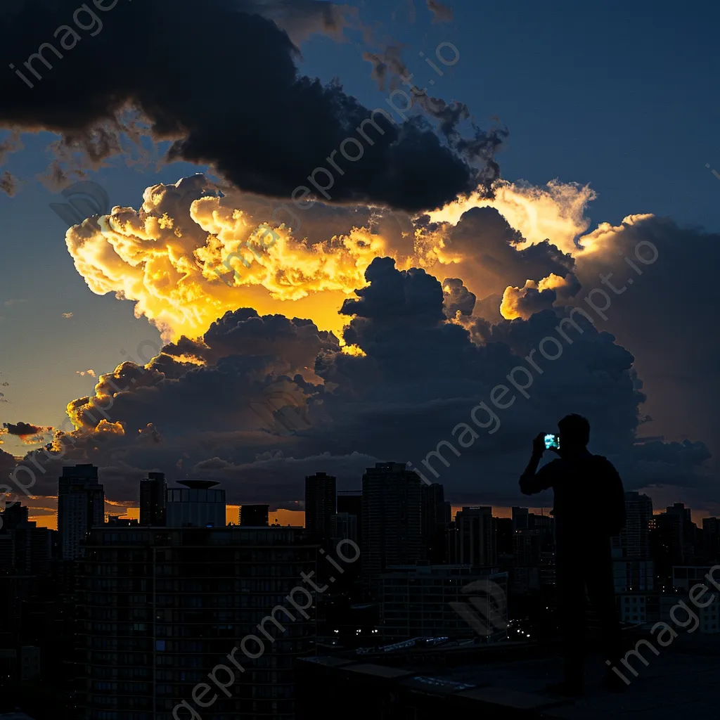 Rooftop silhouette against dramatic clouds and skyline - Image 1