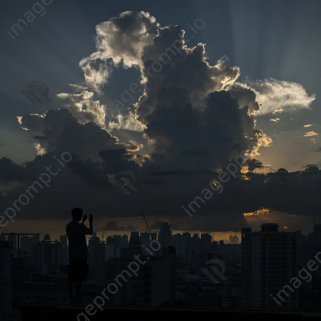 Rooftop silhouette against dramatic clouds and skyline - Image 4