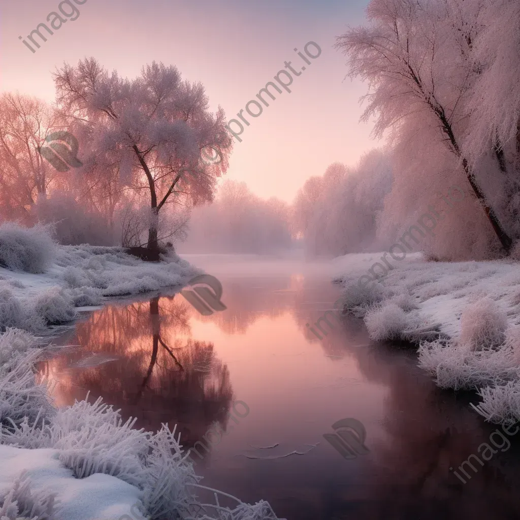 Icy landscape at winter dawn with frost-covered trees - Image 2