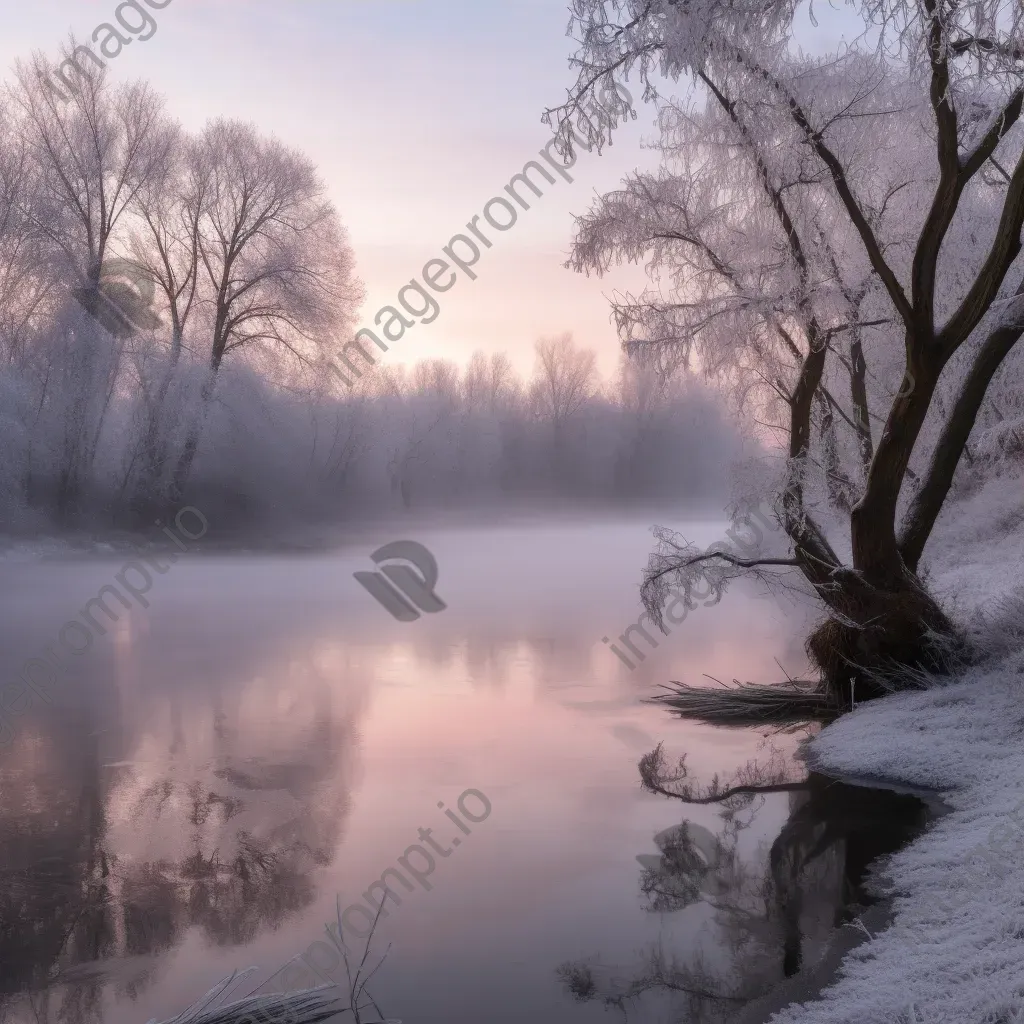 Icy landscape at winter dawn with frost-covered trees - Image 3