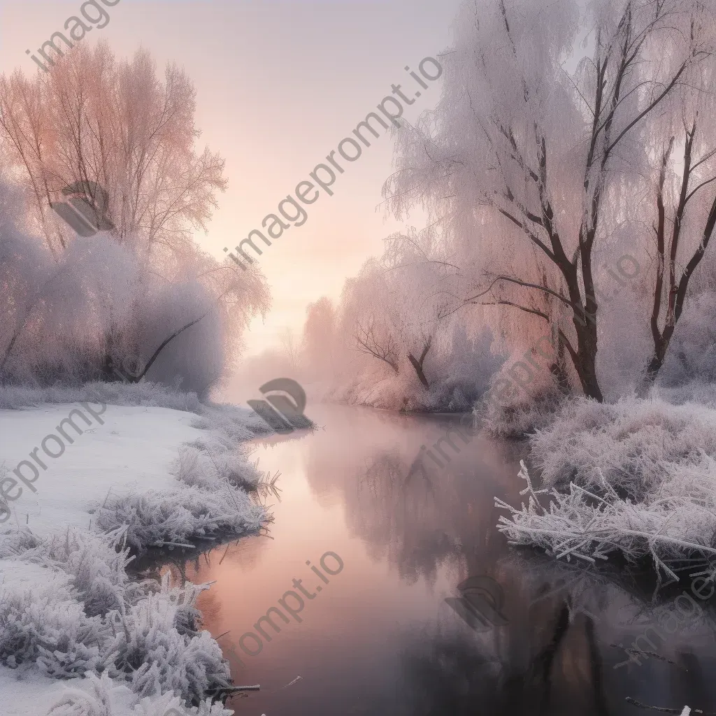 Icy landscape at winter dawn with frost-covered trees - Image 4