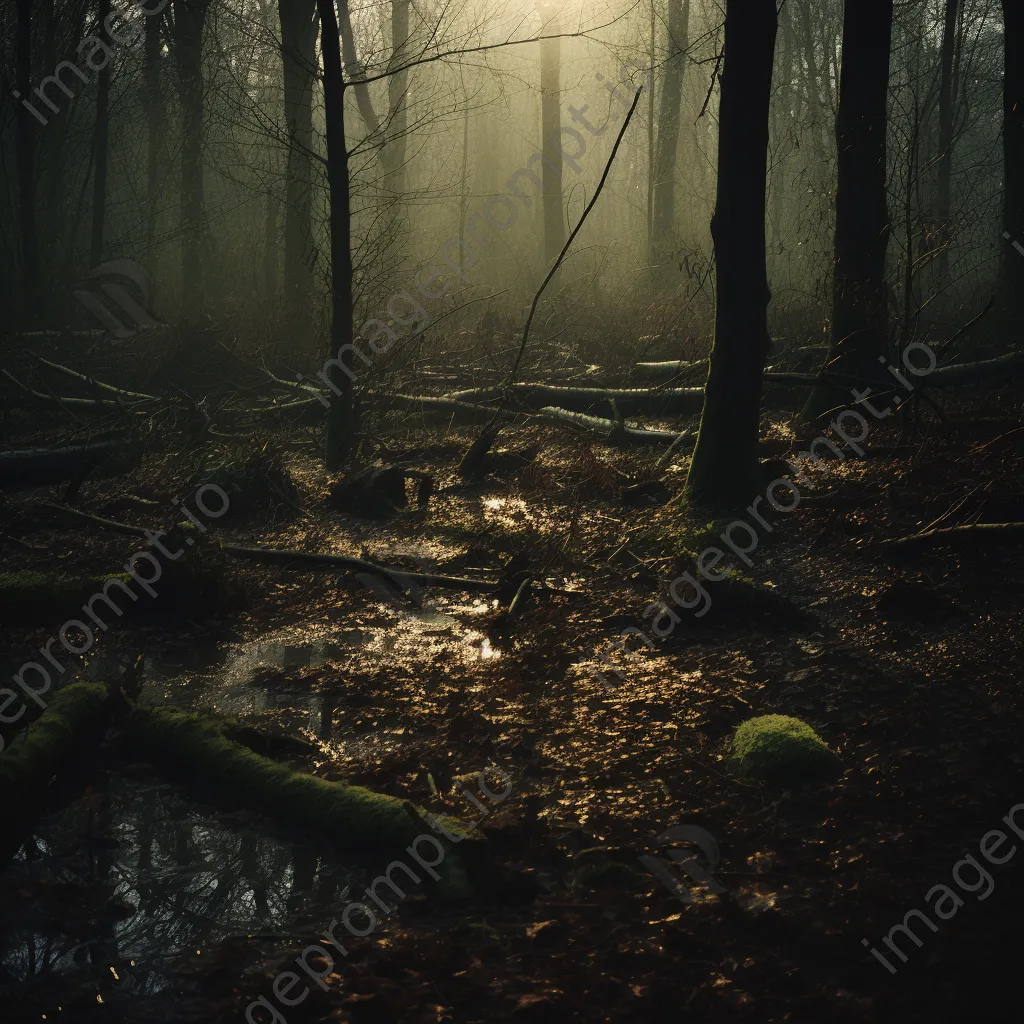 Forest floor with cork bark remnants at dusk - Image 2