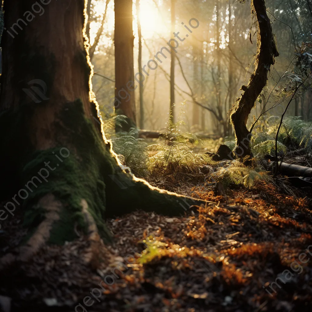 Forest floor with cork bark remnants at dusk - Image 4