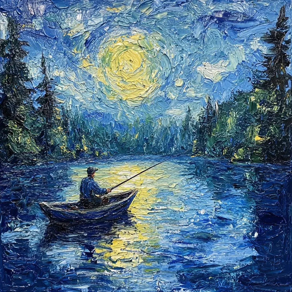 Impasto painting of an early morning fishing scene - Image 1