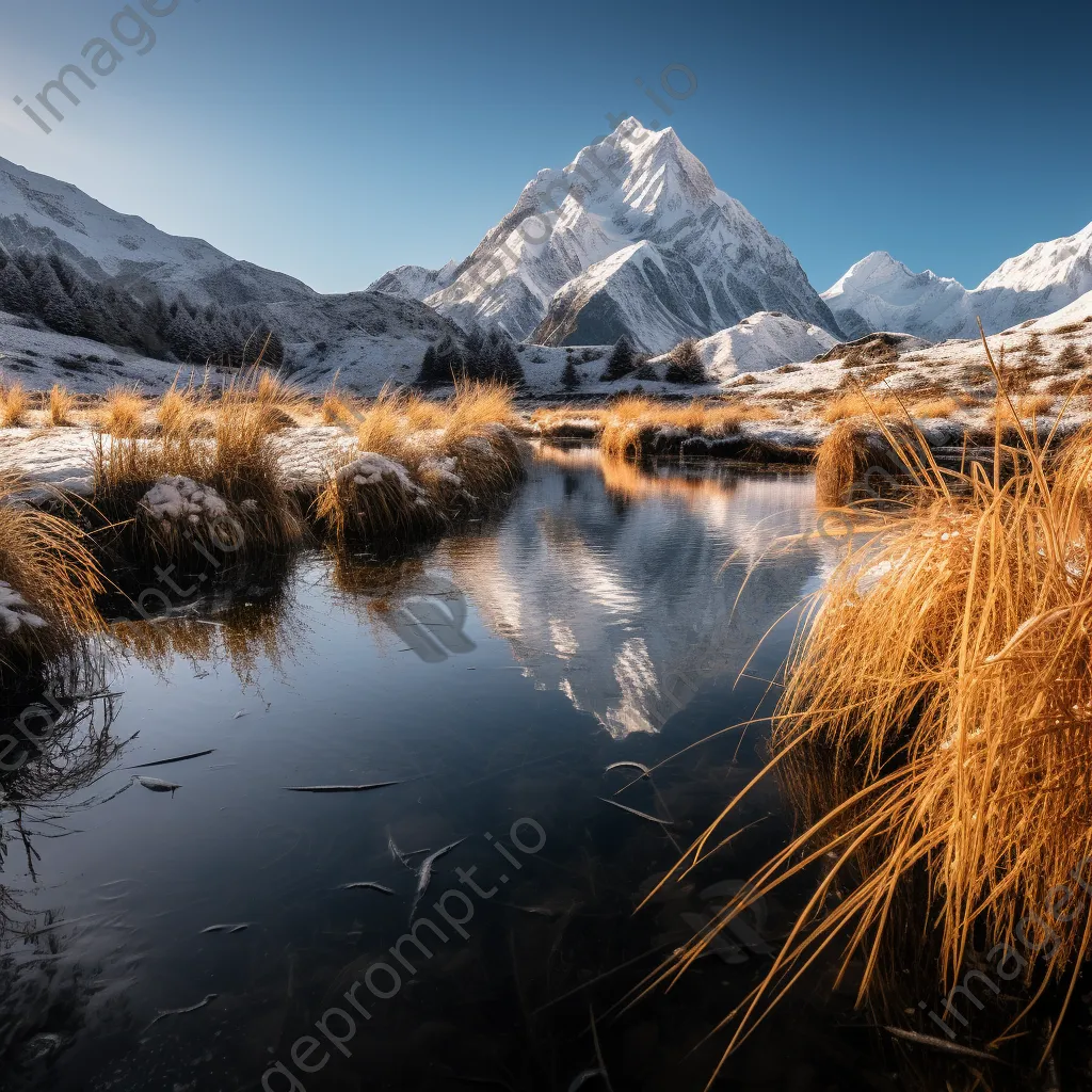 Snow-capped mountain reflected in a lake - Image 2