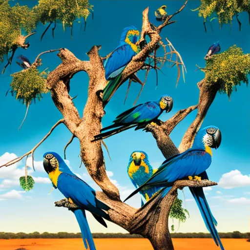 Image of endangered blue-throated macaws perched on a tree in the Bolivian savannah - Image 3