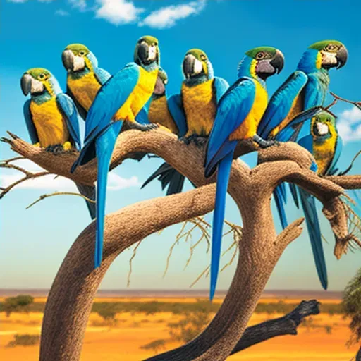 Image of endangered blue-throated macaws perched on a tree in the Bolivian savannah - Image 4