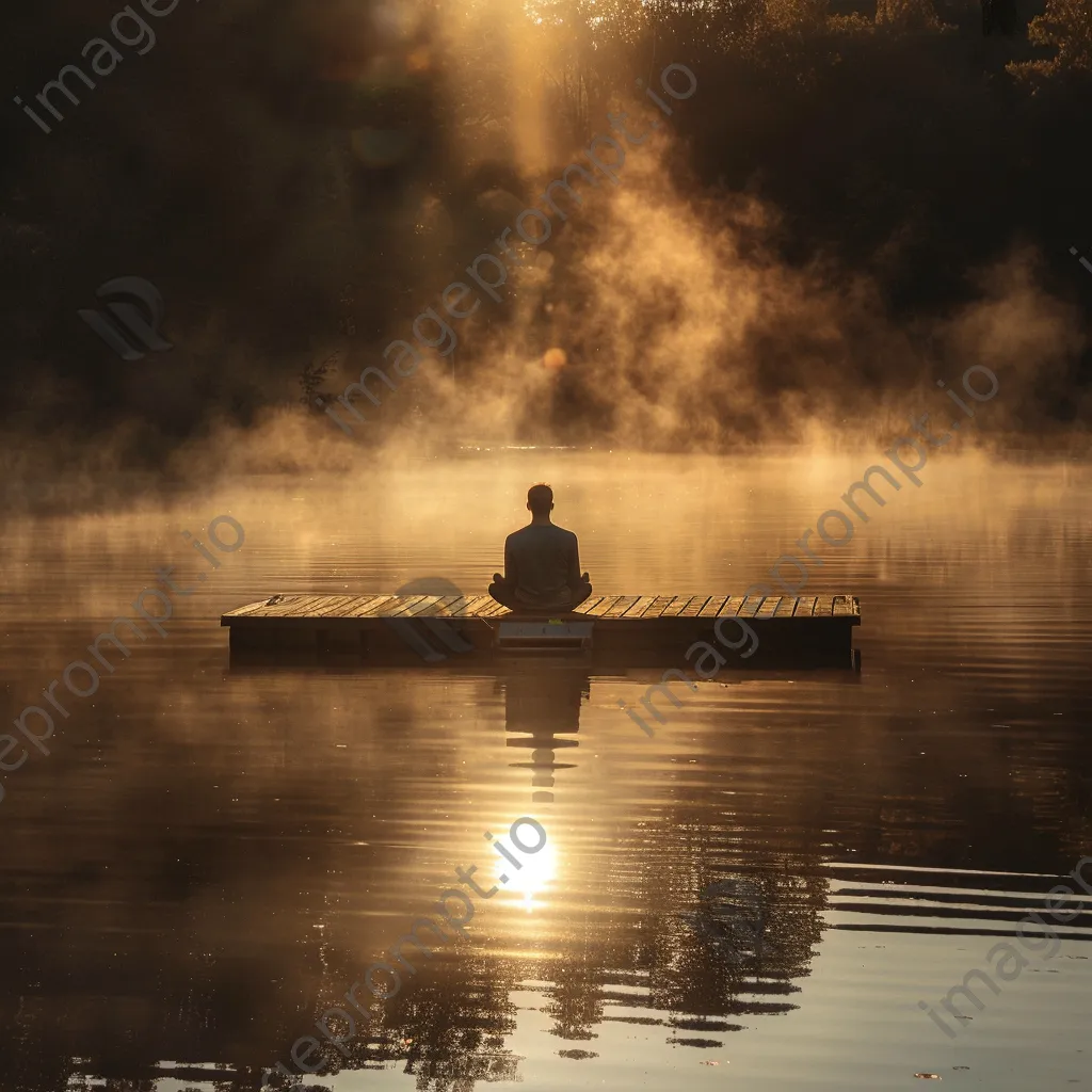 Yogi meditating on a dock at sunrise - Image 3