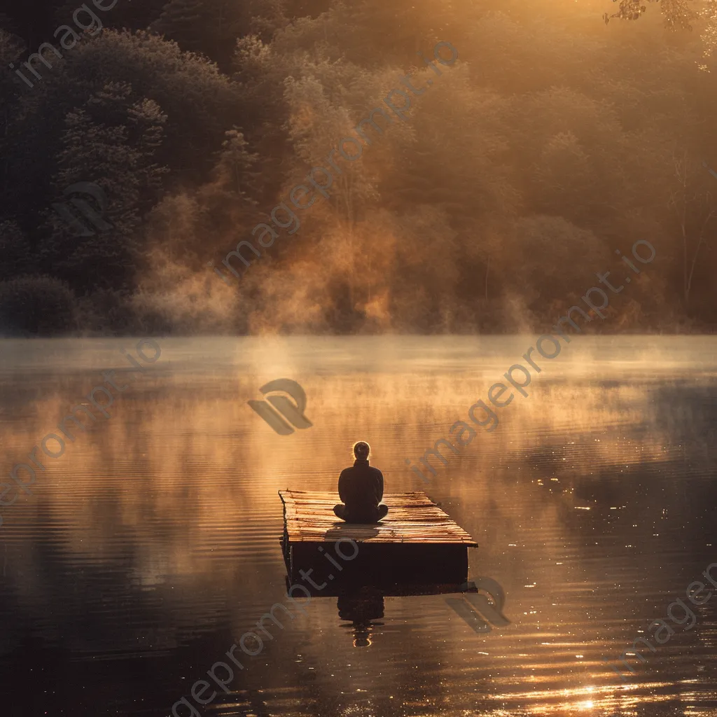 Yogi meditating on a dock at sunrise - Image 4