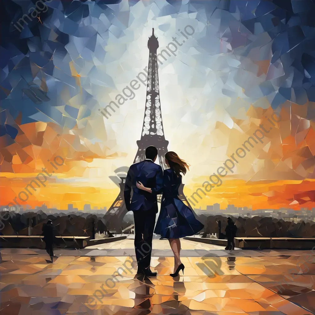 Low-poly depiction of a couple under the Parisian Eiffel Tower - Image 4