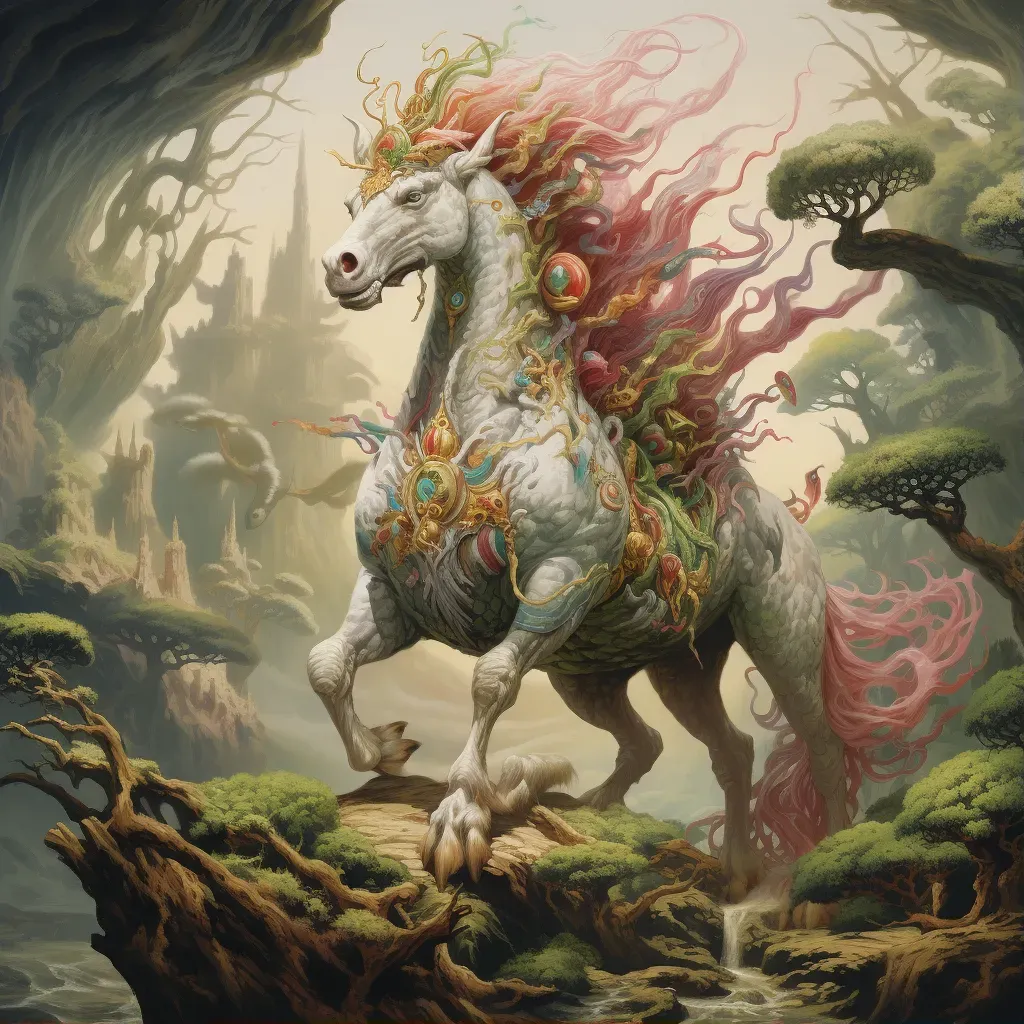 Image of a fusion of Chinese dragon and Western unicorn in a fantasy forest - Image 1