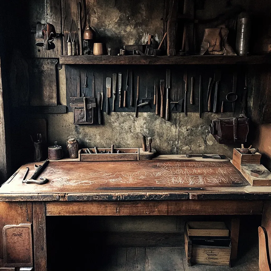 Artwork portraying an age-old leathersmith