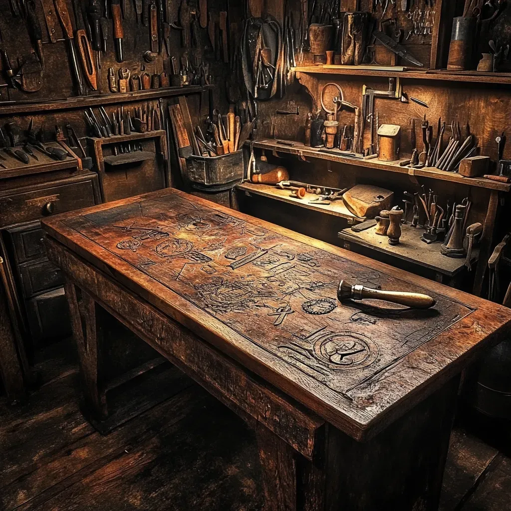 Artwork portraying an age-old leathersmith