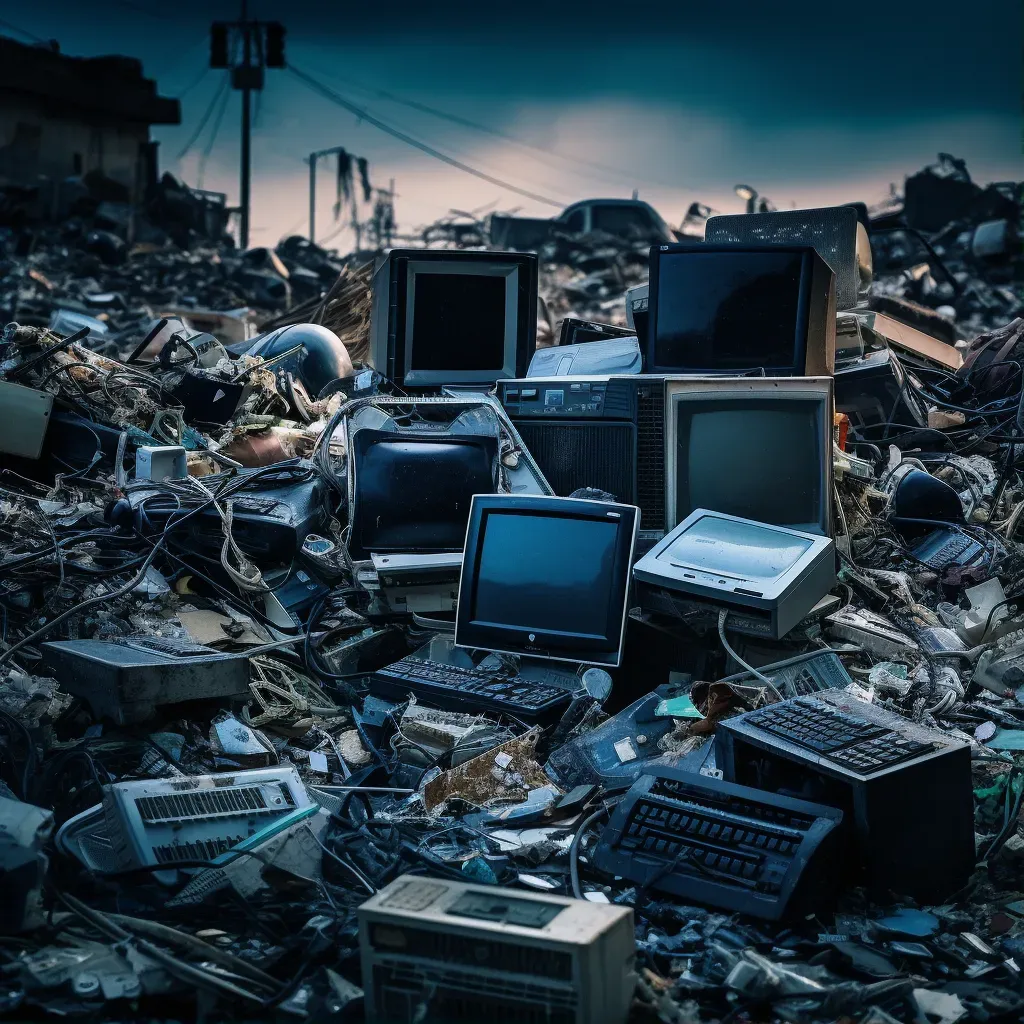 Discarded electronics in an e-waste dump, depicting environmental pollution - Image 1