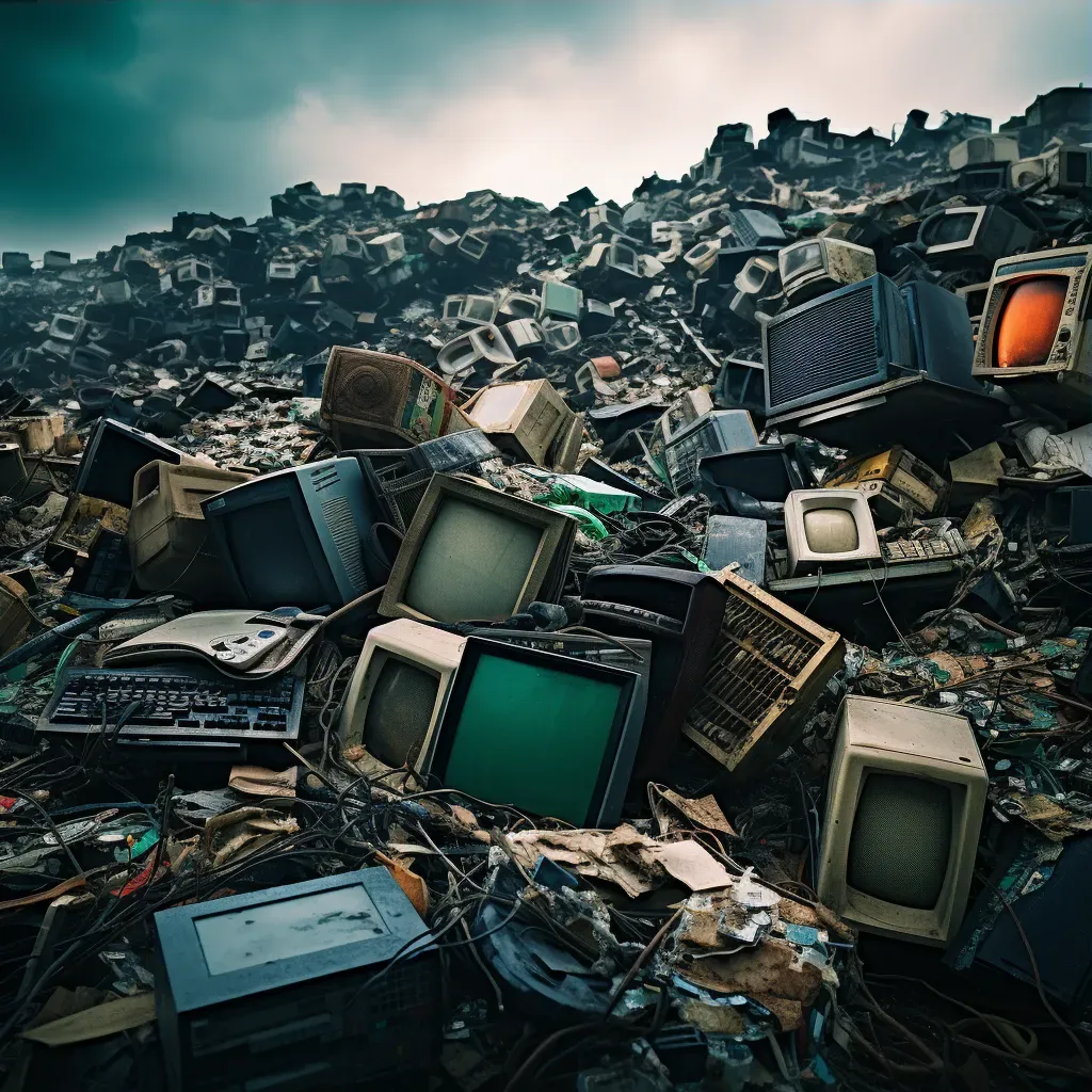 Discarded electronics in an e-waste dump, depicting environmental pollution - Image 3