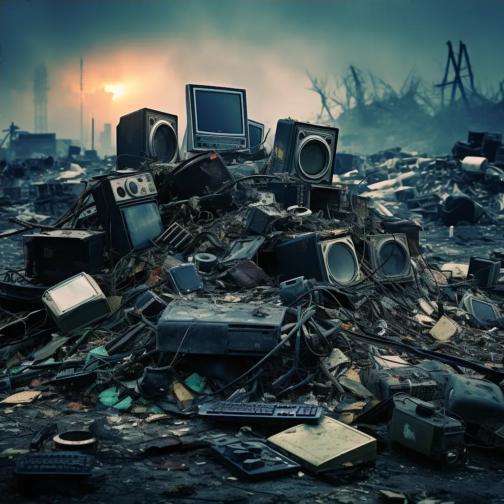 Discarded electronics in an e-waste dump, depicting environmental pollution - Image 4