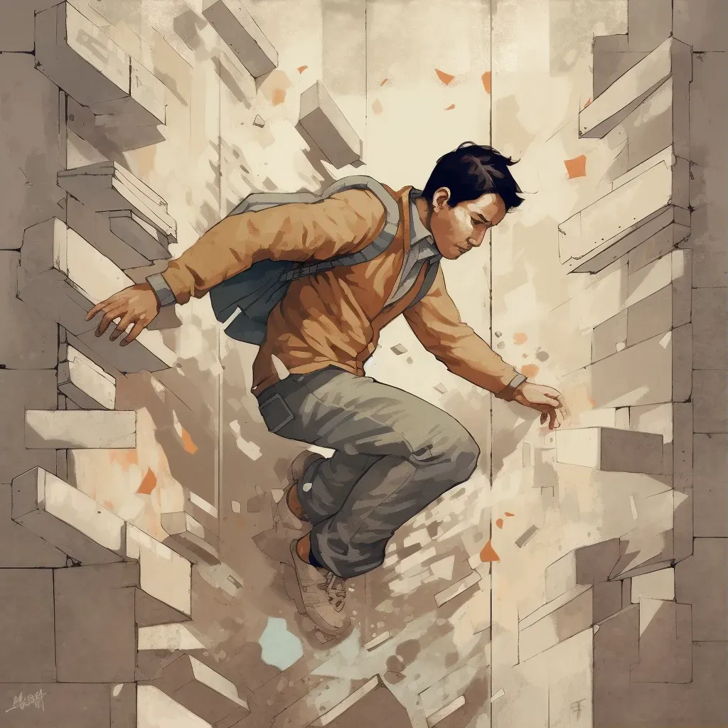 Man breaking through a concrete wall, symbolizing escape - Image 1