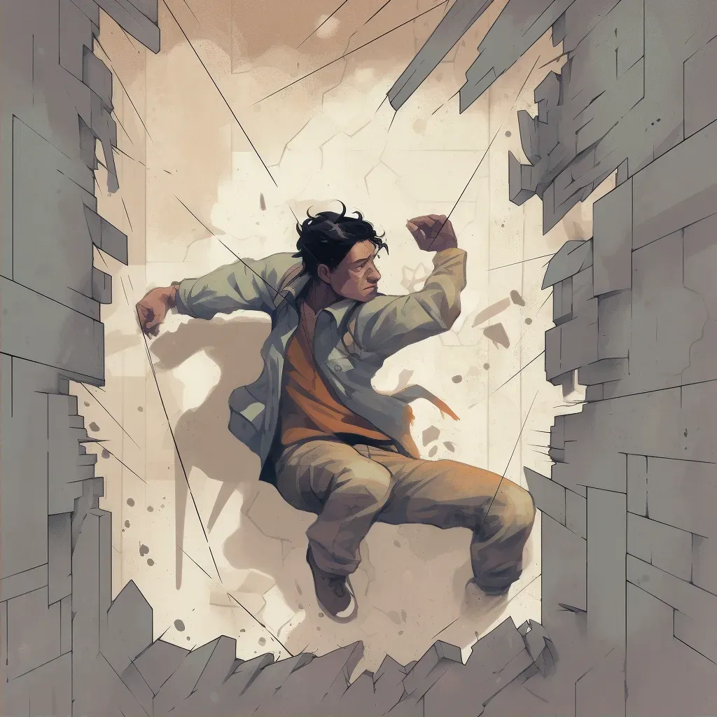 Man breaking through a concrete wall, symbolizing escape - Image 2