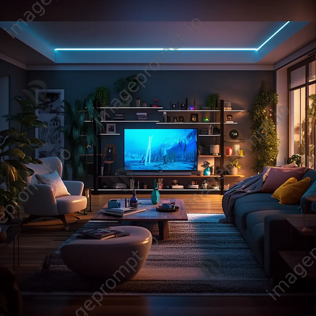 High-tech living room with smart devices and cozy lighting - Image 4