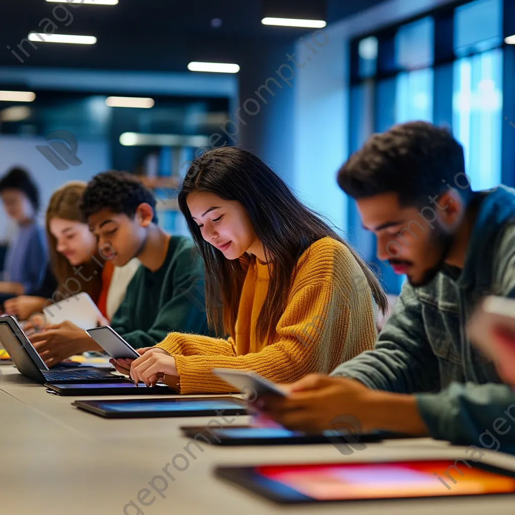 Diverse students engaging in classes at a smart urban learning center - Image 2