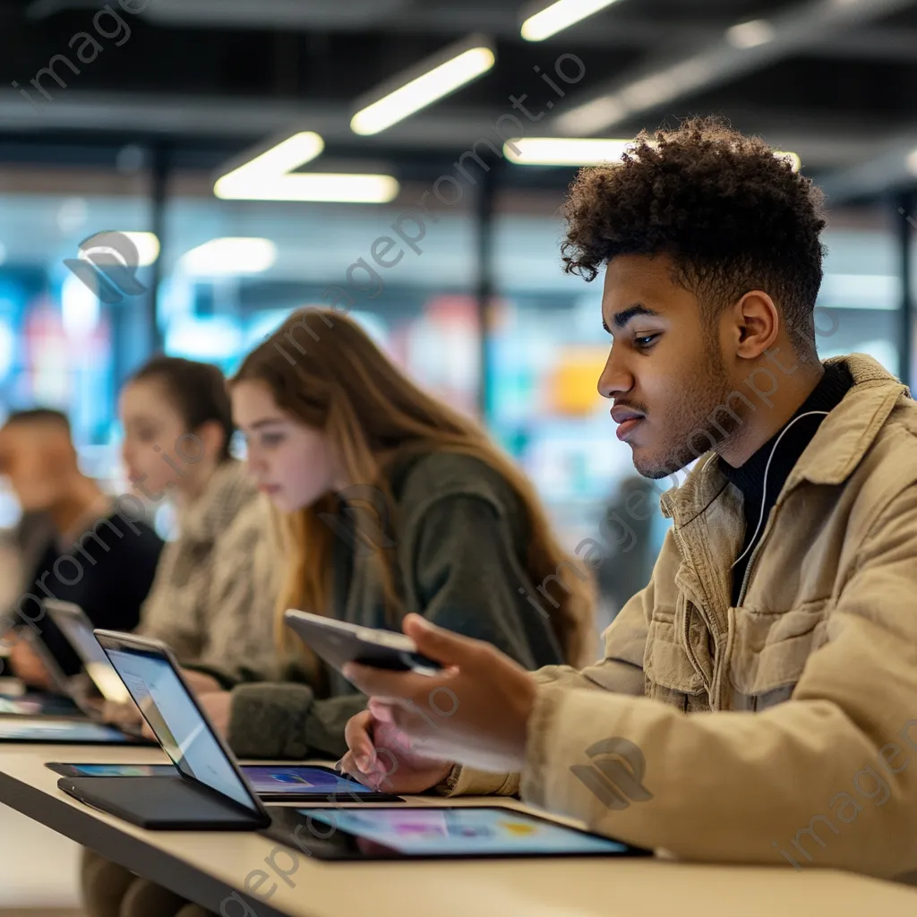 Diverse students engaging in classes at a smart urban learning center - Image 3