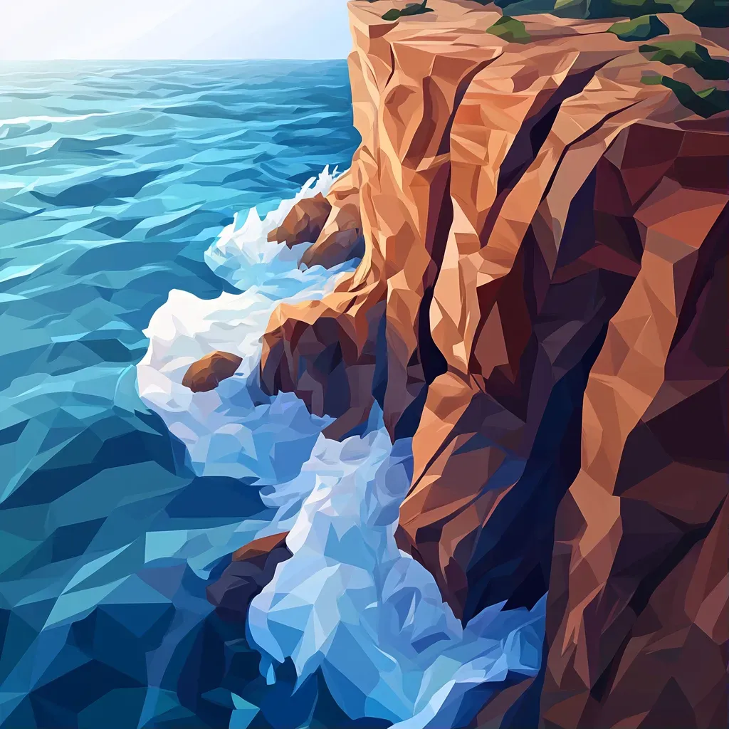 Dramatic low poly representation of waves crashing against a cliff - Image 1