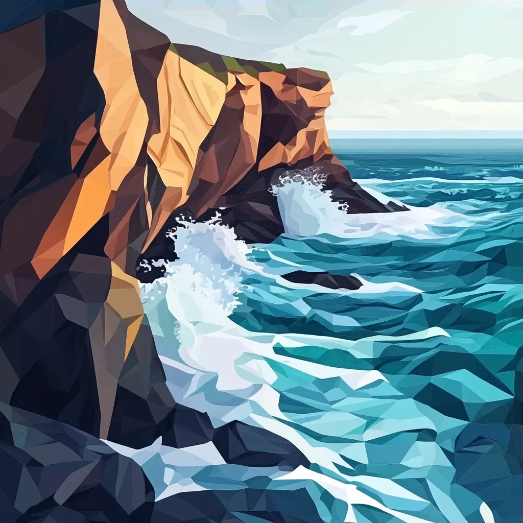 Dramatic low poly representation of waves crashing against a cliff - Image 3