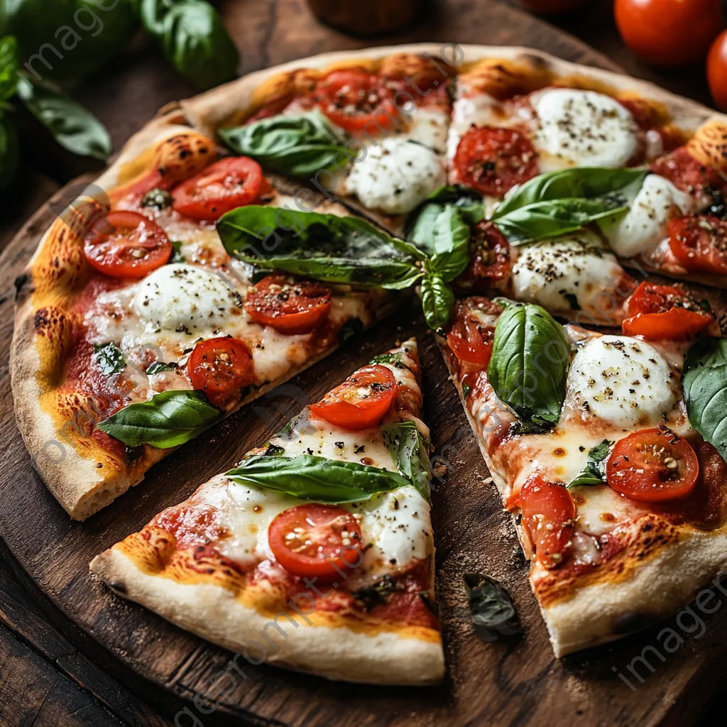 Pizza with fresh toppings on a wooden board - Image 1