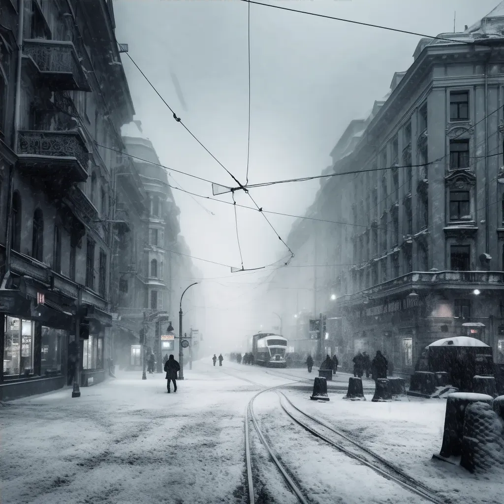 Illustration of a severe snowstorm in a city with heavy snowfall reducing visibility. - Image 4