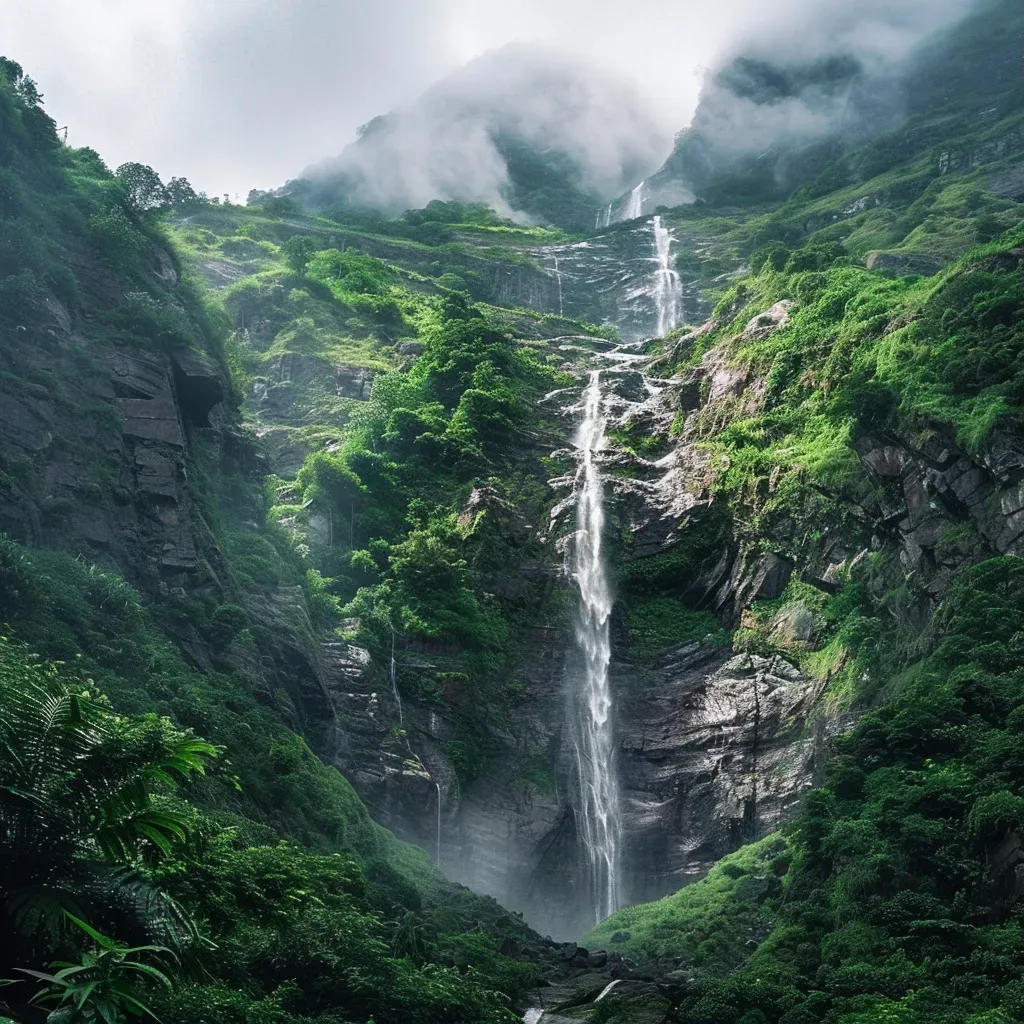 Powerful waterfall cascading down rocky mountain face - Image 1