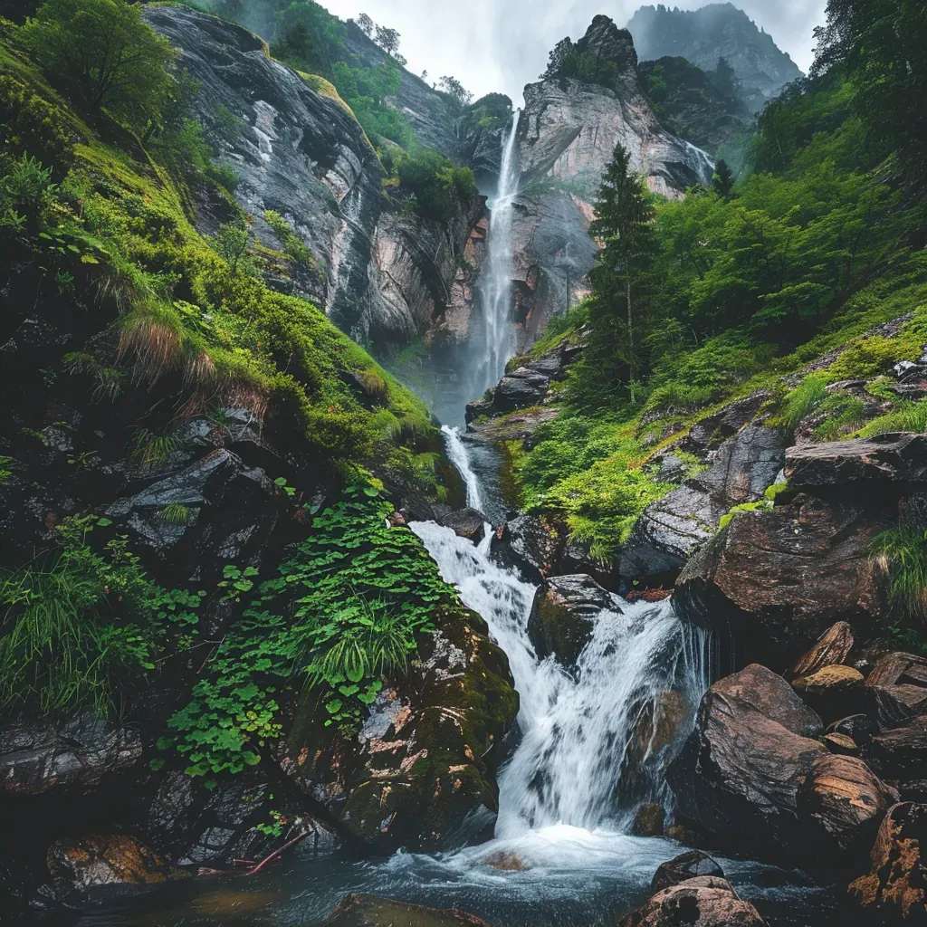 Powerful waterfall cascading down rocky mountain face - Image 2