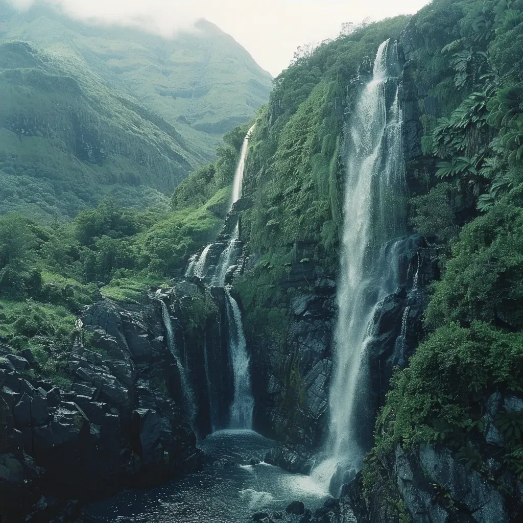 Powerful waterfall cascading down rocky mountain face - Image 4