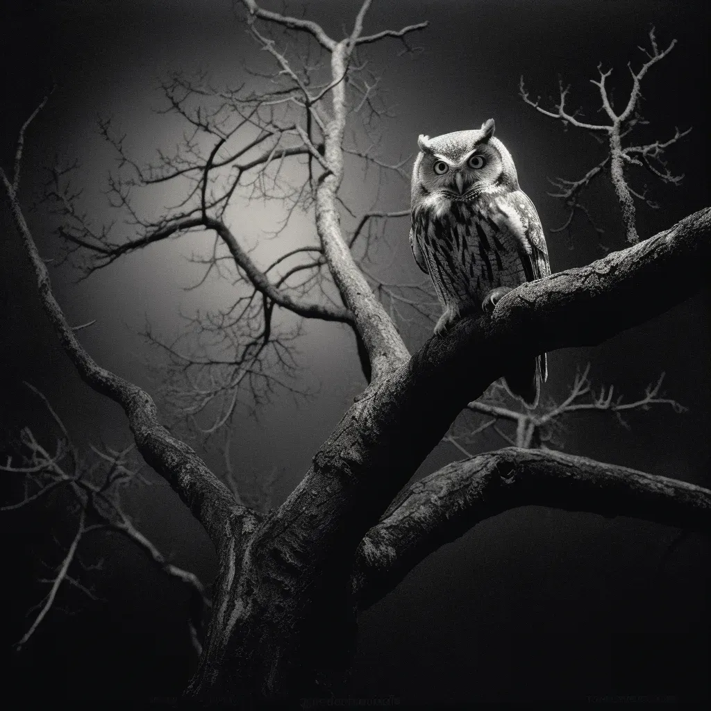 Wise old owl perched on a branch of an ancient tree under the moonlight - Image 3