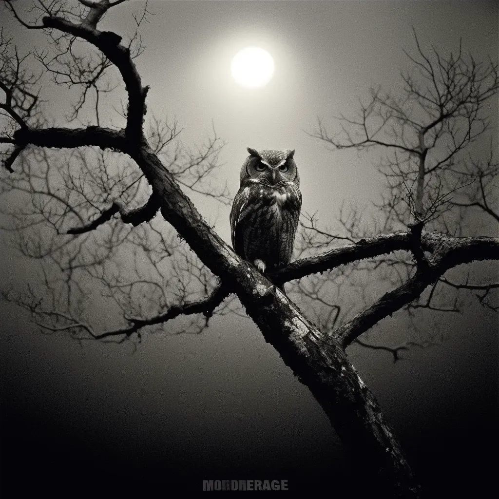 Wise old owl perched on a branch of an ancient tree under the moonlight - Image 4