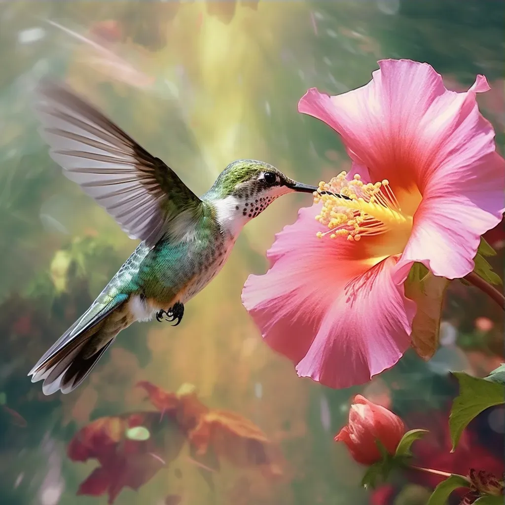 Hummingbird feeding on nectar from a vibrant hibiscus flower - Image 3